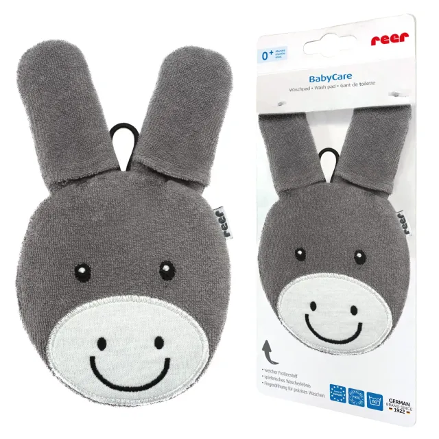 Reer BabyCare Waschpad Waschhandschuh grau Esel